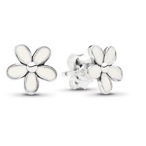 White flower pandora sterling silver earrings